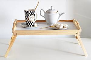 Frühstückstablett aus Holz Weiß - Massivholz - 50 x 24 x 30 cm