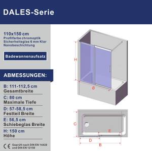 Duschwand für Badewanne mit Schiebetür Silber - Glas - 110 x 150 x 0 cm