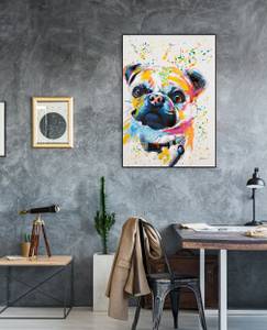 Acrylbild handgemalt Artistic Pug Schwarz - Massivholz - Textil - 70 x 100 x 4 cm