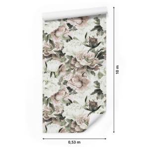 TAPETE Blumen Blätter Floral Aquarell Beige - Braun - Grau - Grün - Weiß - Papier - 53 x 1000 x 1000 cm