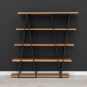 Industrielles Tilt-Bücherregal Schwarz - Braun - Metall - Naturfaser - Massivholz - Holzart/Dekor - 170 x 165 x 39 cm