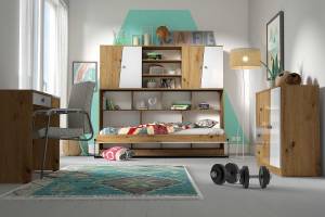 Jugendzimmer Neo Set C matt - 4-tlg Grau - Eiche Dekor