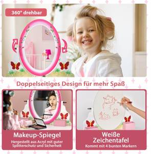 Kinder-Schminktisch HY10184WH Pink - Holzwerkstoff - 34 x 100 x 60 cm