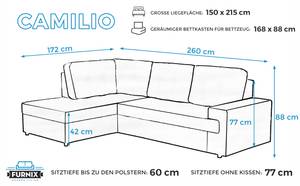 Ecksofa CAMILIO Schwarz - Hellgrau