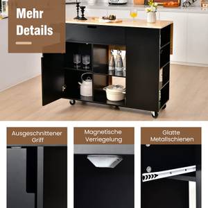 Küchenwagen mit ausziehbar Arbeitsfläche Schwarz - Holzwerkstoff - 76 x 92 x 124 cm