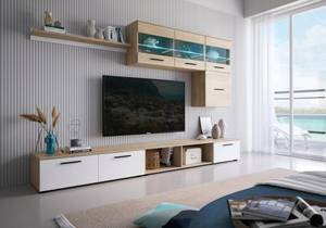 Fernsehwandschrank PARIS, Eiche/Weiß Braun - Holzwerkstoff - 42 x 190 x 250 cm