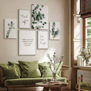 Set De Tableaux Plantes Citations Nature Noir - Vert - Blanc - Textile - 90 x 80 x 80 cm