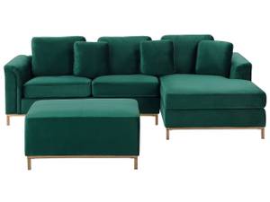 Ecksofa OSLO 2-tlg Grün - Armlehne davorstehend rechts - Ecke davorstehend links - Mit Hocker - Mit Kissen - Textil