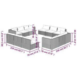 Garten-Lounge-Set (12-teilig) 3013631-9 Braun - Weiß - Metall - Polyrattan - 70 x 61 x 70 cm