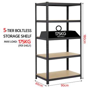 Standregal 5 Ebenen Schwarz - Metall - 60 x 180 x 90 cm