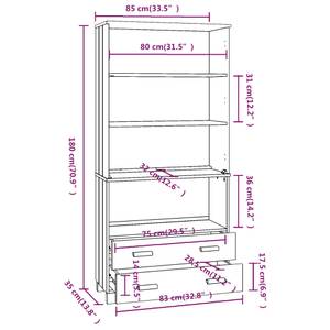 Highboard DE7394 Grau - Massivholz - 35 x 180 x 85 cm