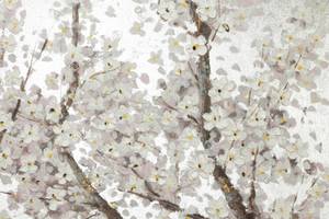 Tableau peint à la main Pearls in Bloom Blanc - Bois massif - Textile - 120 x 60 x 4 cm