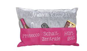 Frauenkissen mit Taschen bestickt Grau - Pink - Textil - 60 x 10 x 40 cm