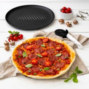 Zenker Pizzaset 3-teilig Pizzablech Schwarz - Metall - 33 x 33 x 3 cm