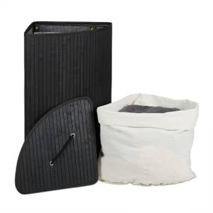2 x Eckwäschekorb faltbar schwarz Schwarz - Weiß - Bambus - Holzwerkstoff - Textil - 50 x 66 x 37 cm