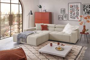 Ecksofa RENO Beige - Armlehne davorstehend links - Ecke davorstehend links