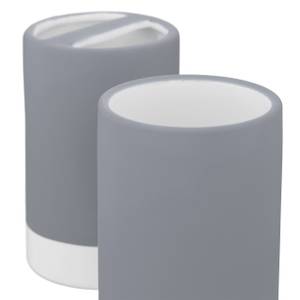 3-tlg. Badezimmer Set Keramik Grau - Silber - Weiß - Keramik - Metall - 7 x 19 x 7 cm