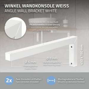 Console murale 2pcs 450x150mm Blanc Blanc