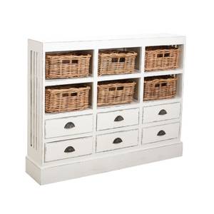 Commode en bois blanc antique et poelet Blanc - Rotin - 115 x 90 x 25 cm