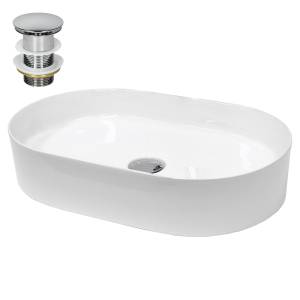 Vasque forme ovale 605x380x125 mm blanc Blanc - Céramique - Métal - 38 x 13 x 61 cm