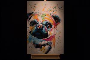 Tableau peint à la main Artistic Pug Noir - Bois massif - Textile - 70 x 100 x 4 cm