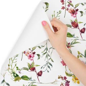 Papier Peint FLEURS Feuilles Plantes Vert - Rouge - Blanc - Papier - Textile - 53 x 1000 x 1000 cm