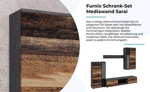 SARAI Wohnwand Old wood/Matera  mit LED Schwarz - Dunkelbraun - Graphit - Grafit Dekor - Eiche Dunkel