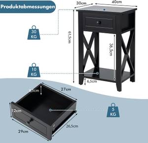 X-förmige Moderner Nachttisch Schwarz - Holzwerkstoff - 30 x 62 x 40 cm