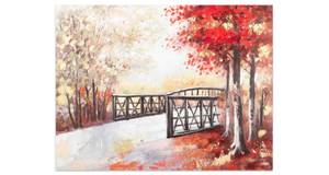 Tableau peint Bright Autumn Day Beige - Rouge - Bois massif - Textile - 100 x 75 x 4 cm