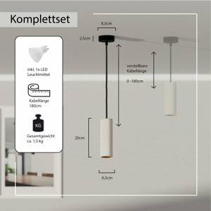 Hängeleuchte "Nara20" Betonleuchte GU10 Grau - Naturfaser - Stein - 7 x 180 x 20 cm
