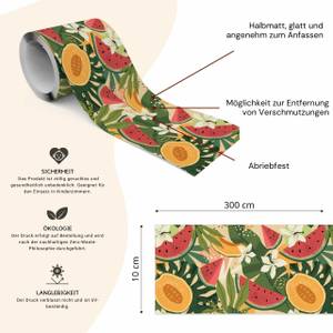 Tapetenbordüre OBST Früchte Blumen Natur Grün - Orange - Rot - Weiß - Papier - Textil - 10 x 300 x 300 cm