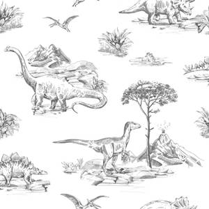 papier peint dinosaures 7347 Noir - Fibres naturelles - Textile - 53 x 1005 x 1005 cm