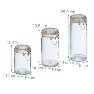 Relaxdays Bocal en verre avec couvercle, lot pratique de 6, 1300 ml,  rectangulaire, hermétique, transparent