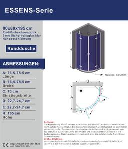 Runddusche Viertelkreis Duschkabine 80 x 80 cm