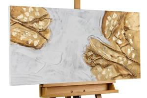 Tableau peint Precious Connection Doré - Blanc - Bois massif - Textile - 100 x 50 x 4 cm