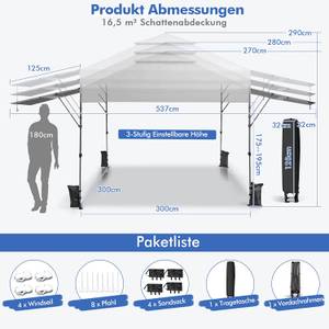 3x3m Pop Up Pavillon mit Zwei Markisen Weiß