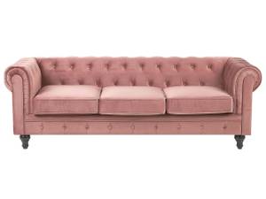 Canapé 3 places CHESTERFIELD Noir - Rose foncé - 201 x 70 x 75 cm