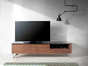 TV-Ständer aus schwarzem Glas Schwarz - Braun - Metall - Massivholz - Holzart/Dekor - 200 x 48 x 45 cm