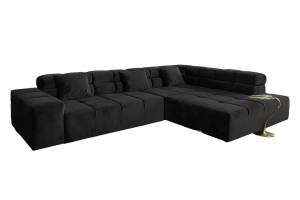 Ecksofa NEVADA Velvet Recamiere Schwarz - Armlehne davorstehend links - Ecke davorstehend rechts