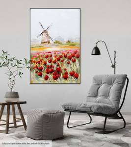 Tableau Saison des tulipes en Hollande Rouge - Bois massif - Textile - 60 x 90 x 4 cm