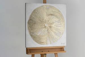 Bild handgemalt Goldene Sonnenstrahlen Gold - Weiß - Massivholz - Textil - 60 x 60 x 4 cm