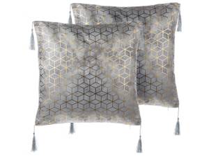 Kissen 2er Set CAMELLIA Gold - Silber - Textil - 45 x 12 x 45 cm