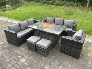 Outdoor Gartenmöbel Set XL(6er-Set) Grau - Polyrattan - Stein