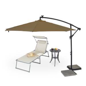 Parasol déporté marron avec LED Noir - Marron - Métal - Textile - 290 x 250 x 350 cm