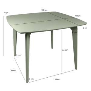Table repas verte piètement hévéa massif Vert - Bois manufacturé - 100 x 74 x 100 cm