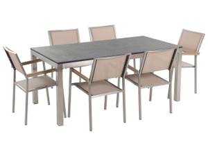 Set de salle à manger GROSSETO Beige - Gris - Argenté - 180 x 87 x 90 cm - Lot de 6 - Pierre - Brossé - Non revêtu - Nombre de pièces dans le lot : 7