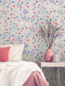 Vliestapete Floral Beige Blau Rot Weiß Beige