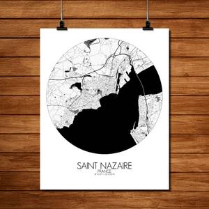Poster Saint Nazaire Carte ronde Noir - Papier - 40 x 50 x 40 cm