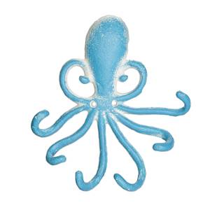 Wandhaken Oktopus Blau - Weiß - Metall - 16 x 17 x 4 cm