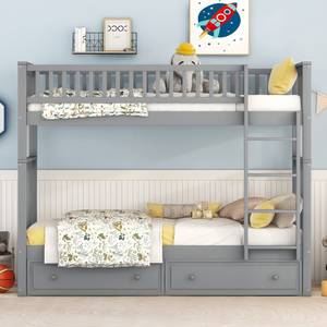 Lit superposé pour enfant Aura Ⅲ Gris - Bois manufacturé - Métal - Bois massif - 95 x 160 x 205 cm